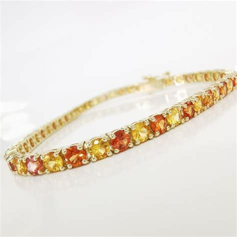 11 28 Ct Yellow Orange Sapphire Eternity Tennis Bracelet Catawiki