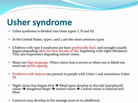 Ppt Usher Syndrome And Other Retinal Dystrophy Hearing Impairment