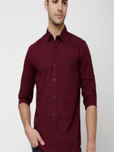 Buy Locomotive Men Maroon Slim Fit Solid Casual Shirt Shirts For Men