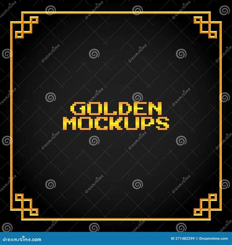 Bit Pixel Golden Frame Border Text Gold In Vector Stock Vector