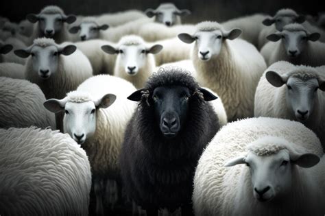 Premium Photo A Black Sheep Surround With Normal White Sheep Metaphor