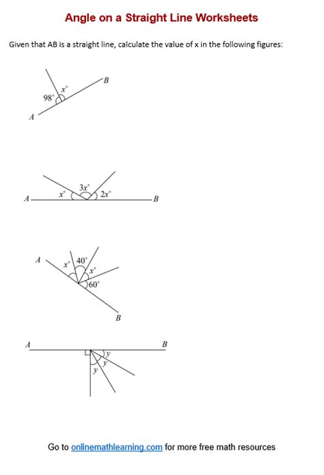 Angles on a Straight Line Worksheets (printable, online, answers, examples)