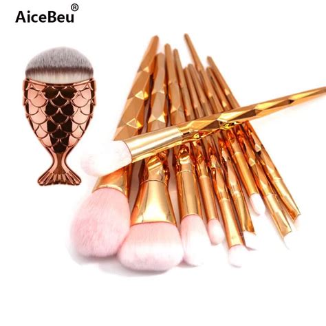 AiceBeu 10 11pcs Diamond Makeup Brushes Set Mermaid Facial Foundation