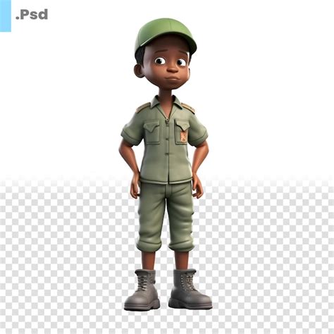 Representación 3d de un niño soldado afroamericano aislado en una