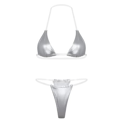 Billionm Women S Mini Bikini Set Sexy Swimsuit Wet Look Patent Leather