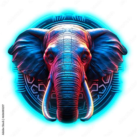 Elefant Metal And Neon Game Emblem Cyberpunk Style Game Badges On