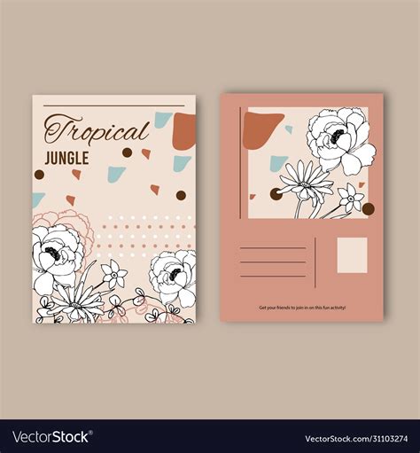 Line art tropical postcard design with flowers Vector Image