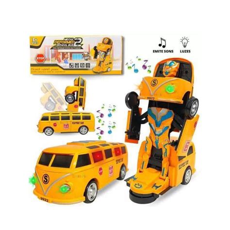 Brinquedo Carrinho Transformers Vira Rob Kombi Escolar Bate Volta Som