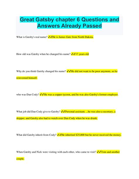 The Great Gatsby Chapter 6 Questions And Answers