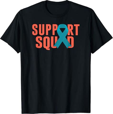 Support Squad Teal Ovarian Cancer Ribbon T Shirt Clothing