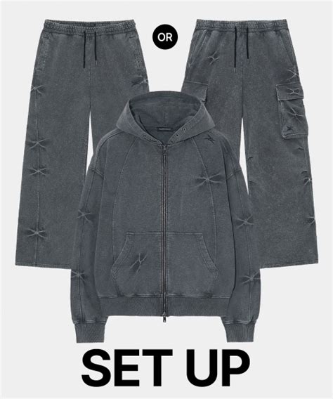 Musinsa Maison Mined Set Up Pinch Washed Hood Zip Up Charcoal