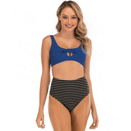High Waisted Bikini Sexy Swimsuit Stripy Split Swimsuit Wholesale