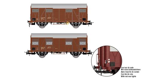 Rivarossi HR6645 2er Set gedeckte Güterwagen Gs mit rotem