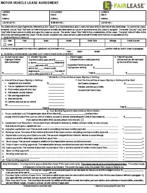 Blank Motor Vehicle Lease Agreement PDFSimpli