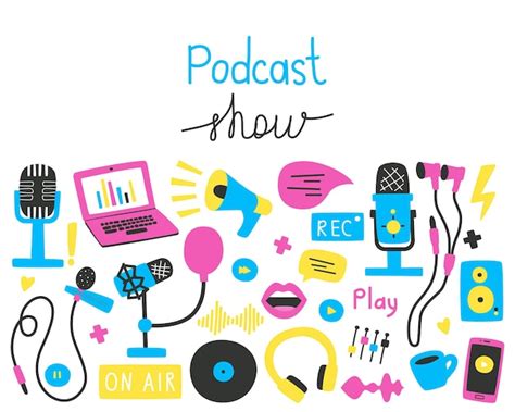 Premium Vector Podcasts Set Bright Vector Illustration In A Flat Style