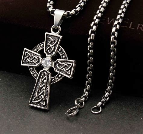 Men S L Stainless Steel Vintage Celtic Cross Pendant Necklace In