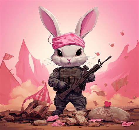 Un Mignon Lapin Dessin Anim En Uniforme Militaire Tenant Un Pistolet