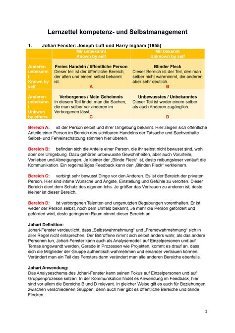 Gesamte Zusammenfassung Lernzettel Kompetenz Und Selbstmanagement 1