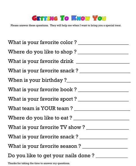 Printable Employee Favorites Questionnaire