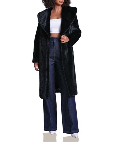 Avec Les Filles Shawl Collar Faux Fur Longline Coat In Black Lyst