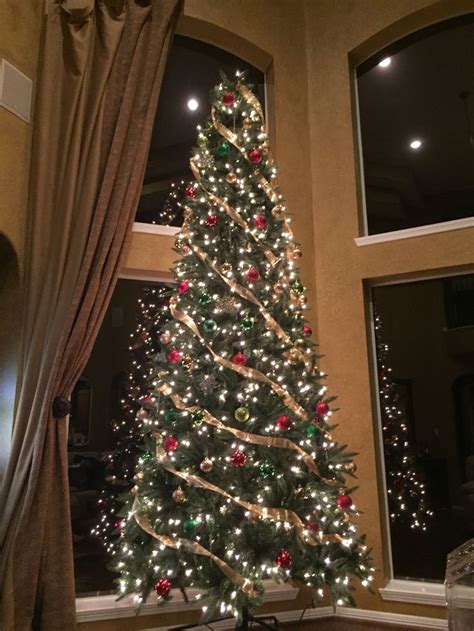 12ft Christmas Tree With Ribbon Red Green And Gold Ribbon On Christmas Tree Christmas Tree