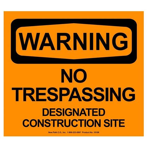 Doc Box 12 In X 14 In X 0125 In Orange Corex Warning No Trespassing Designated Construction