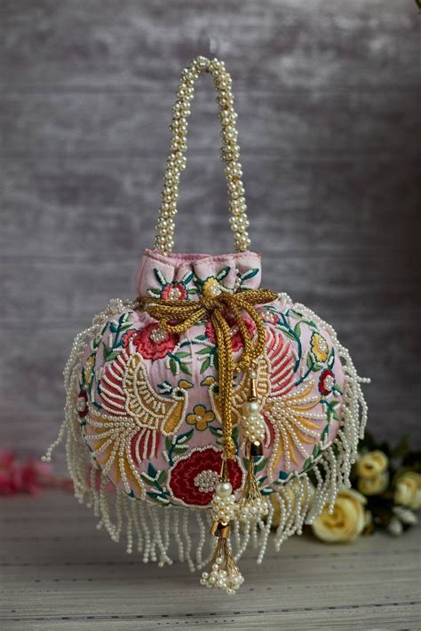 Sabyasachi Inspired Potli Bag,handbag With Threadwork, Pearl Handle ...