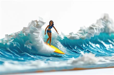 Premium Photo Creative Miniature Surfer On Sticky Notes Isolated On White