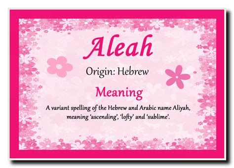 Aleah Personalised Name Meaning Jumbo Magnet - The Card Zoo