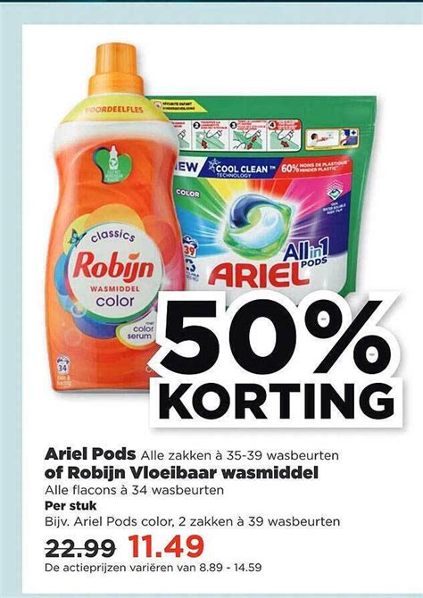 Ariel Pods Of Robijn Vloeibaar Wasmiddel Aanbieding Bij PLUS