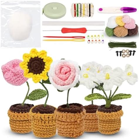 Complete Crochet Kit For Beginners Mini Potted Plants Starter Pack For