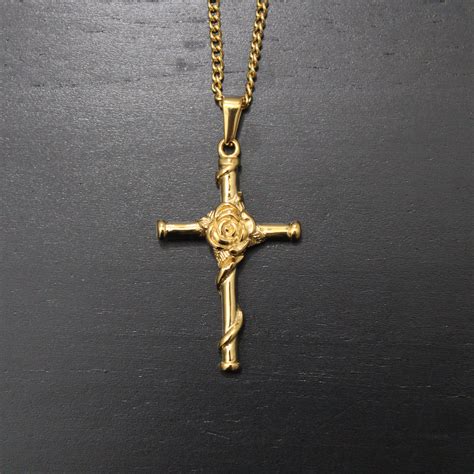 Chain × Jewelry Gold Rose Cross Pendant Chain Necklace | Grailed