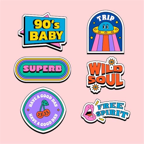 Handgezeichnetes Retro Sticker Set Kostenlose Vektor