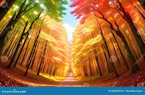 Vibrant View Of A Lush Autumn Or Late Summer Forest Generative Ai