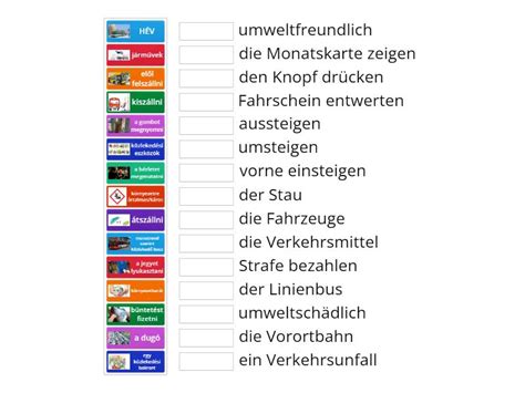 Verkehr Wortschatz Match Up