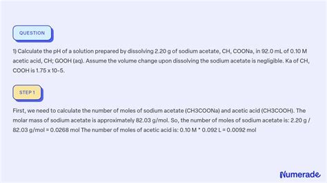 Solved Calculate The Ph Of A Solution Prepared By Dissolving G