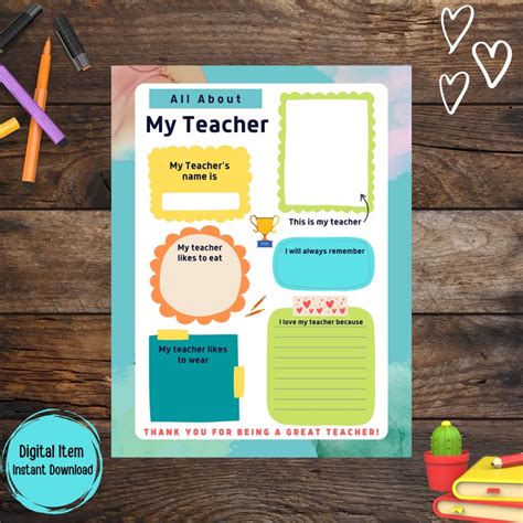 Printable Fill In Template Teacher Ts From Students All Etsy