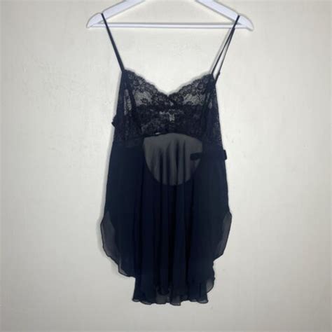 Victorias Secret Black 1998 Vintage Mini Babydoll Sheer Mesh Lingerie