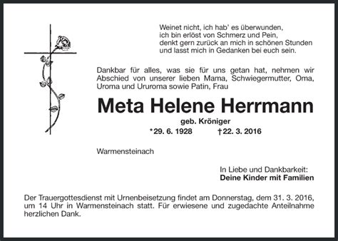 Traueranzeigen Von Meta Helene Herrmann Nordbayerischer Kurier