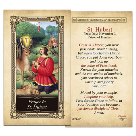 St Hubert Kilgarlin Laminated Prayer Card Shopcatholic