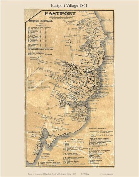 Eastport Village Maine Old Town Map Custom Print Washington Co