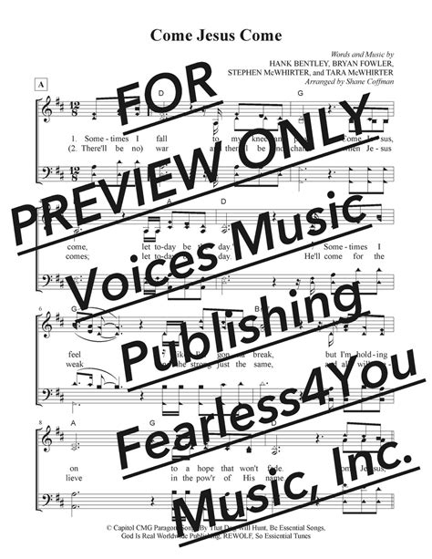 Come Jesus Come (Sheet Music) - fearless4You.com