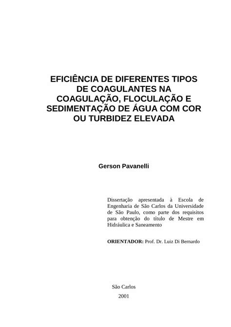 PDF eficiência de diferentes tipos de coagulantes na coagulação