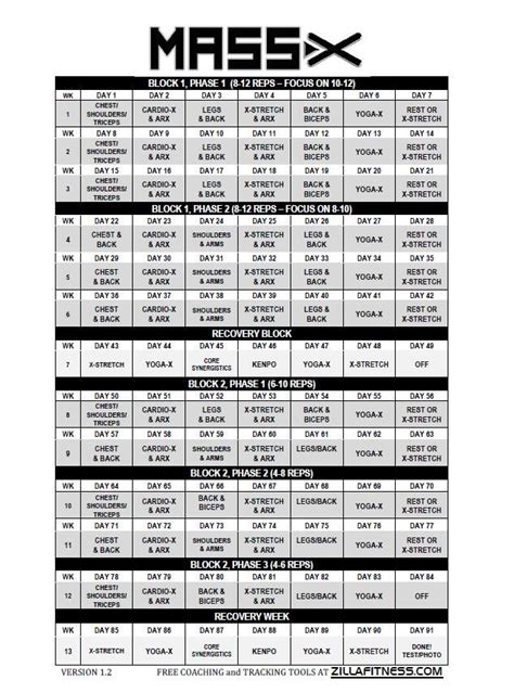 Printable P90x Workout Schedule