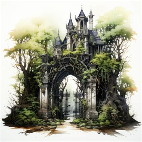 Premium Ai Image Hand Painted Watercolor Clipart Gothic Cemetery With