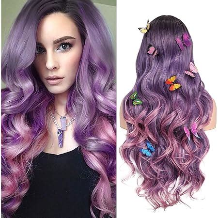 Amazon Wiwige Long Curly Wavy Ombre Purple Wigs For Women