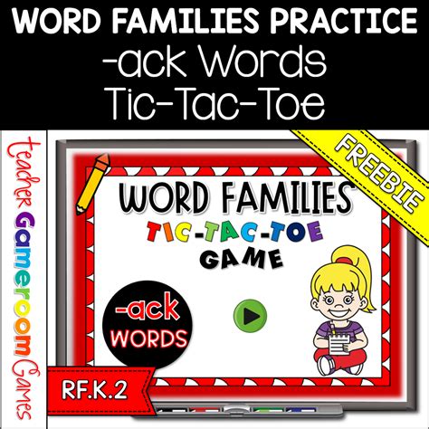 Word Families Tic Tac Toe Game Ack Words Cover Teacher Gameroom