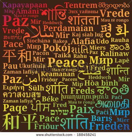 Peace in Different Languages on Rainbow Background