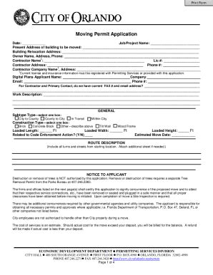 Form Fl Moving Permit Application City Of Orlando Fill