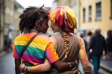 Um Casal De Lésbicas Mostrando Afeto E Amor Com As Cores Do Arco íris Foto Grátis